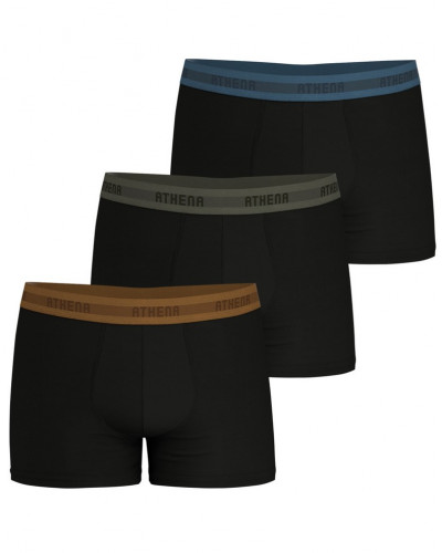 Lot de 3 boxers Athena en coton recyclé (Caramel /Kaki/Bleu)