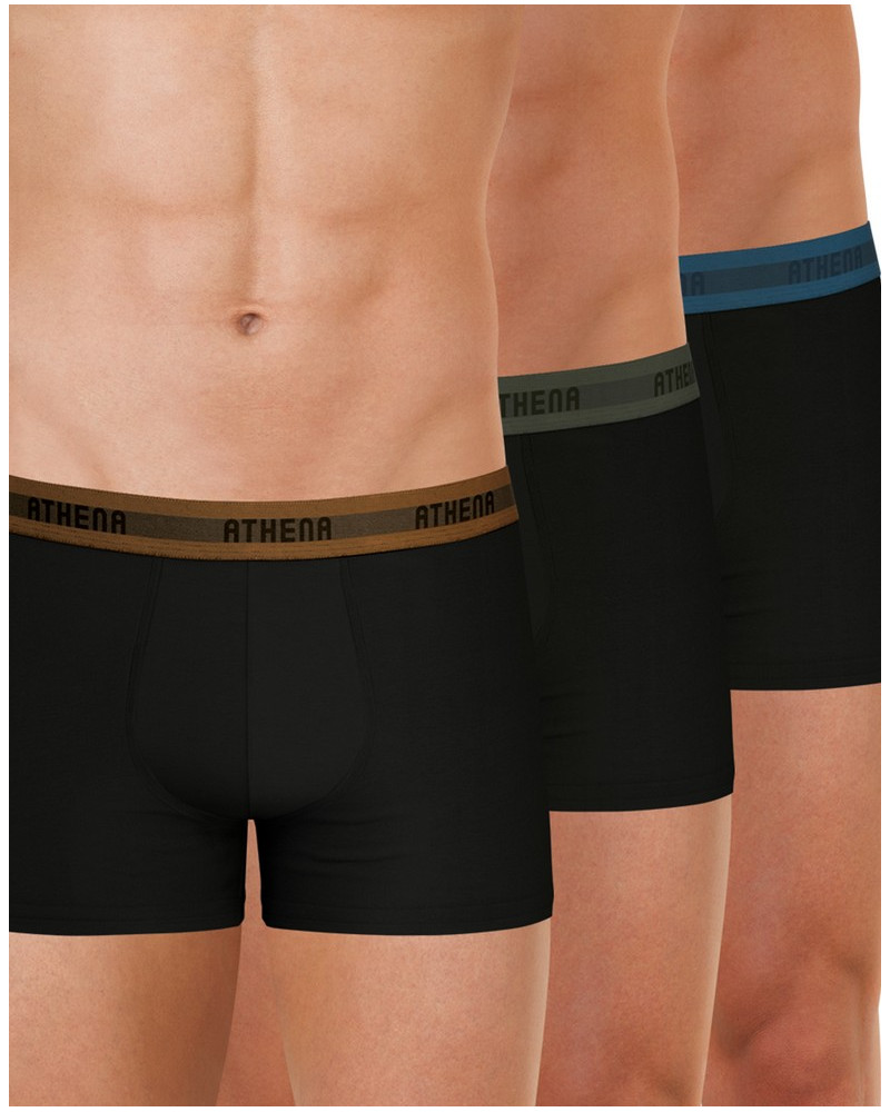 Lot de 3 boxers Athena en coton recyclé (Caramel /Kaki/Bleu)