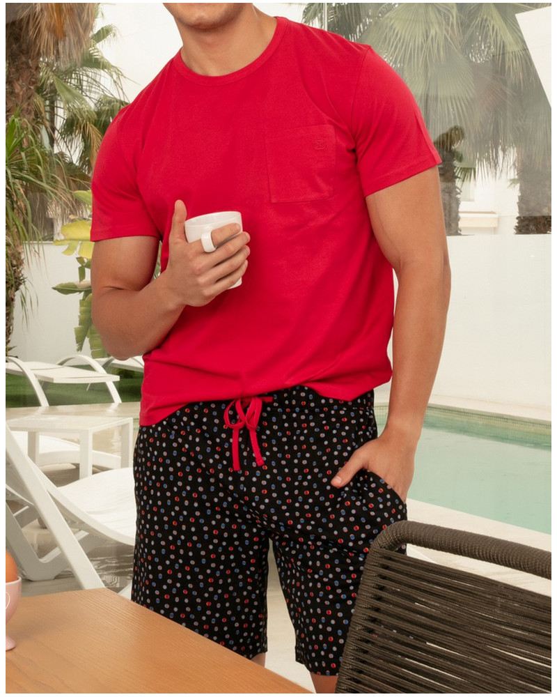 Pyjama court 100% coton HOM Charli (Imprimé Noir)