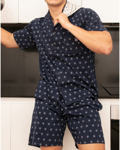 Pyjama court 100% coton Indio (Imprimé Marine)