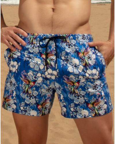 Swim short HOM Colibris (Bleu imprimé)