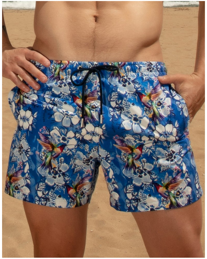 Short de bain HOM Colibris (Bleu imprimé)