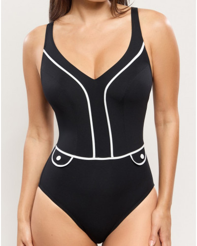 V-neck one-piece swimsuit without underwire Empreinte Attitude (Black)