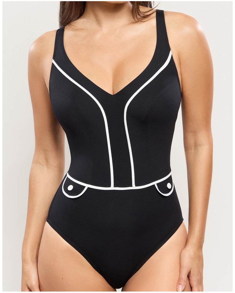 V-neck one-piece swimsuit without underwire Empreinte Attitude (Black)