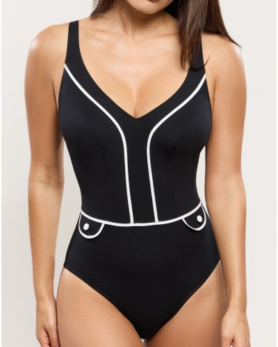 Maillot de bain décolleté V une pièce sans armature Empreinte Attitude (Noir)