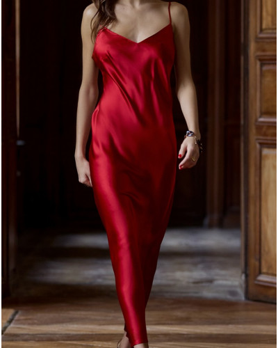 Nuisette longue 100% soie Tracy Marjolaine (Rouge)