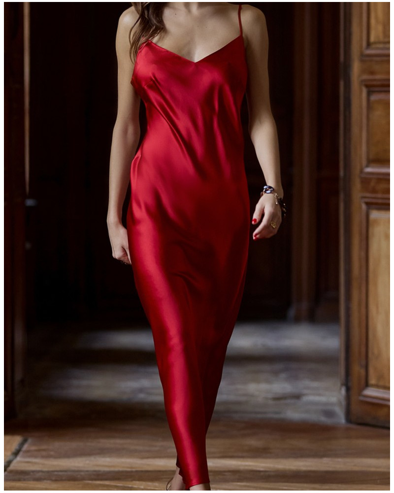 Camisón largo 100% seda Tracy Marjolaine (Rojo)