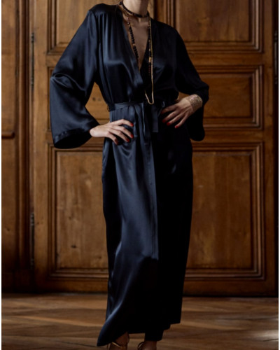 Long robe 100% silk Tracy Marjolaine (Black)