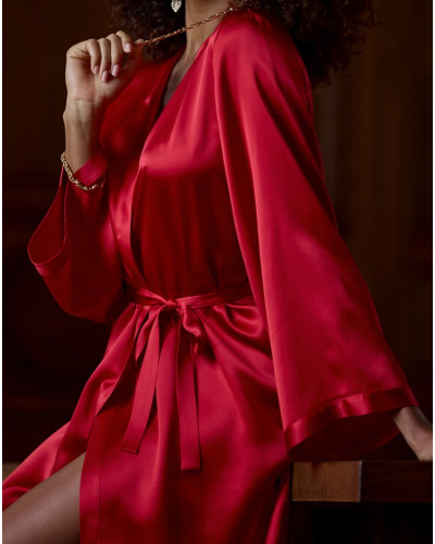 Déshabillé long 100% soie Tracy Marjolaine (Rouge)