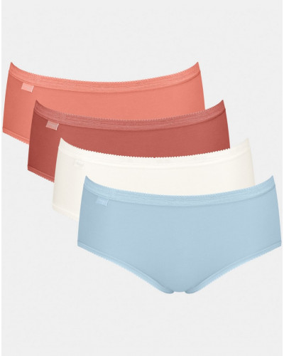 Slips Basic + midi (lot de 4) Sloggi (Brique/corail/blanc/ciel)