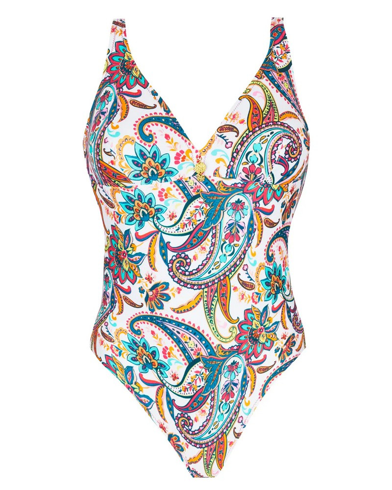 Wireless support one-piece swimsuit swimmer Antigel La Bayadère (Blanc Flashy)