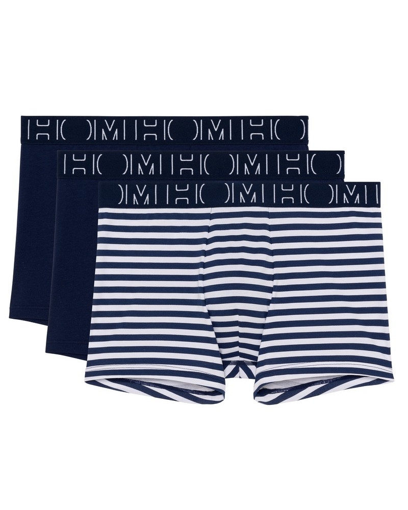 Pack of 3 boxers cotton HOM Christofer (Marine/Marine/Marine rayé)