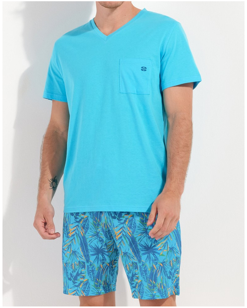 Pijamas cortos 100% algodón HOM Valley (Imprimé Turquoise)