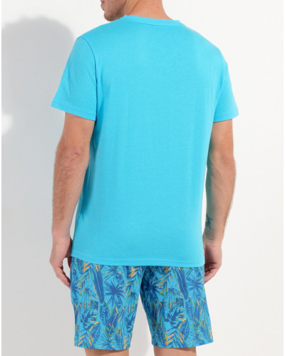 Pyjama court 100% coton HOM Valley (Imprimé Turquoise)