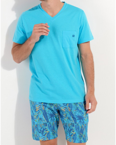 Pijamas cortos 100% algodón HOM Valley (Imprimé Turquoise)