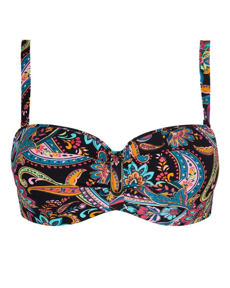 Deep-cup padded strapless bath bra Antigel La Bayadère (Noir Flashy)