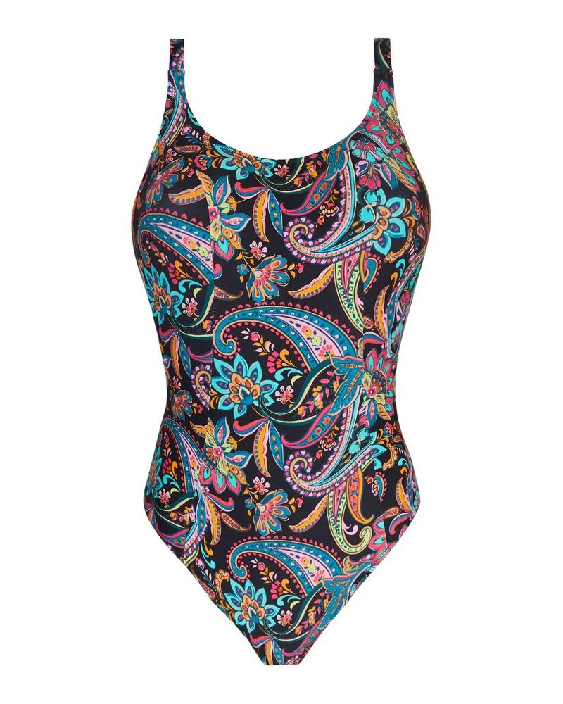 Maillot de bain une pièce nageur maintien avec armature Antigel La Bayadère (Noir Flashy)