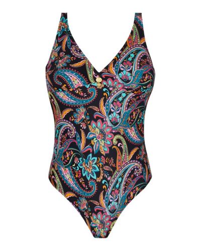 Wireless support one-piece swimsuit swimmer Antigel La Bayadère (Noir Flashy)