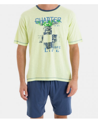 Shortlseeved pajamas 100% cotton Massana (Vert Clair/Bleu)