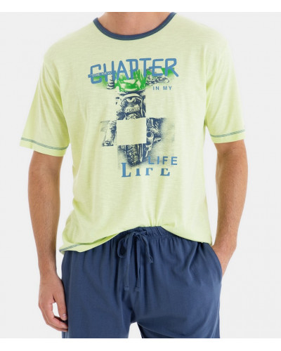 Shortlseeved pajamas 100% cotton Massana (Vert Clair/Bleu)