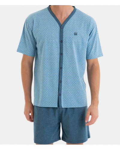 Pyjama court boutonné Massana (Vert & Gris)
