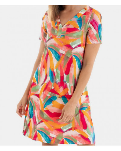 Robe de plage manches courtes Massana (Imprimé Rose)