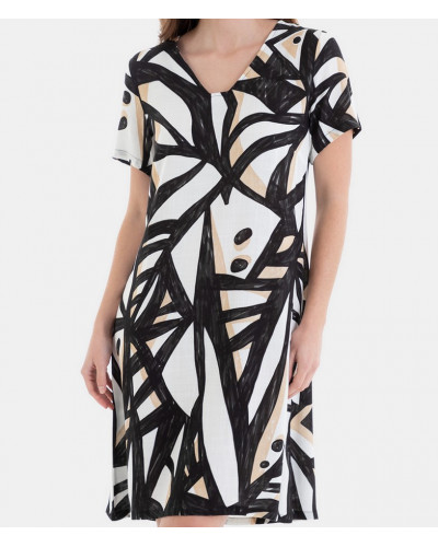 Robe de plage manches courtes Massana (Imprimé Noir & Blanc)