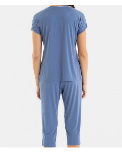 Short-sleeved pajamas with capri pants Massana (Bleu)