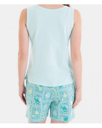 Short tank top pyjamas 100% cotton Massana (Imprimé Bleu)