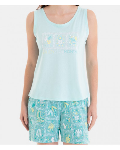Pijama corto sin mangas 100% algodon Massana (Imprimé Bleu)