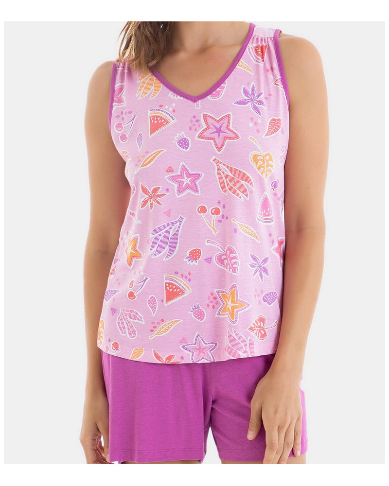 Short tank top pajamas Massana (Imprimé Rose)