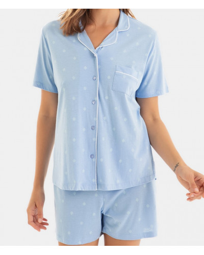 Short-sleeved buttonned up pajamas Massana (Céleste)