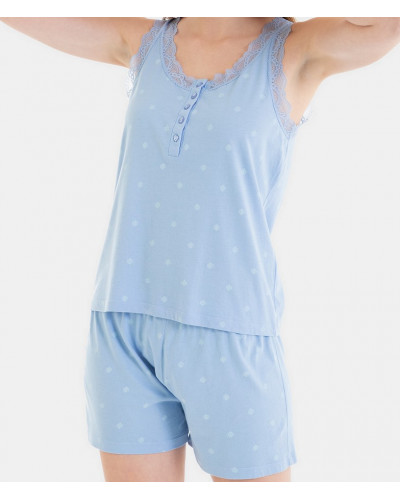 Short buttoned up tank top pajamas Massana (Céleste)