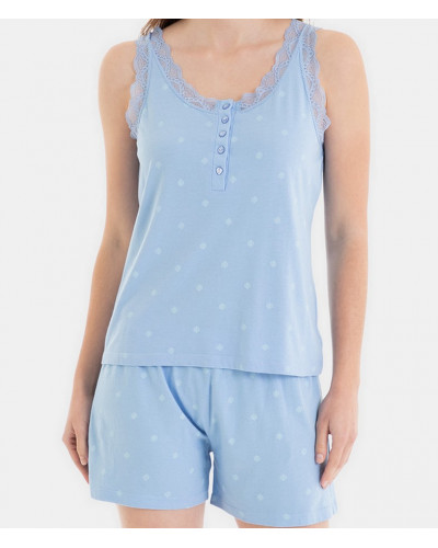 Short buttoned up tank top pajamas Massana (Céleste)