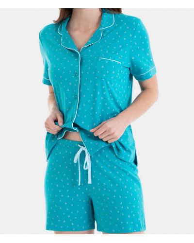 Short-sleeved buttoned up pajamas Massana (Pétrole)