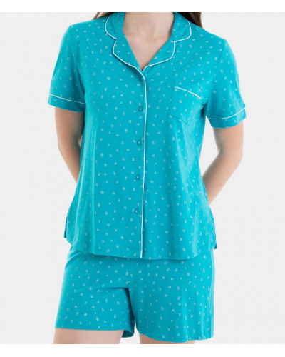 Short-sleeved buttoned up pajamas Massana (Pétrole)