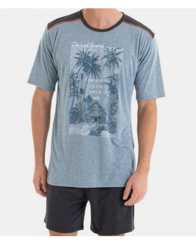 Pyjama court Massana coton Palmier gris (Impirmé Gris)