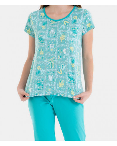 Pyjama manches courtes Massana 100% coton Garden Delight (Imprimé Bleu)