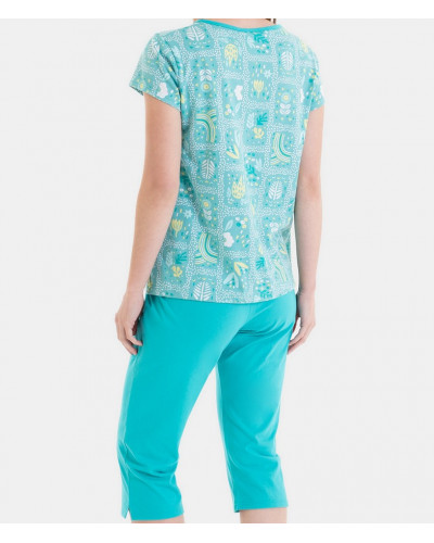 Pijama de manga corta Massana 100% algodón Garden Delight (Impresión azul)