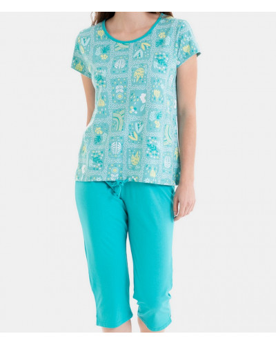 Short-sleeved pyjamas Massana 100% cotton Garden Delight (Blue print)