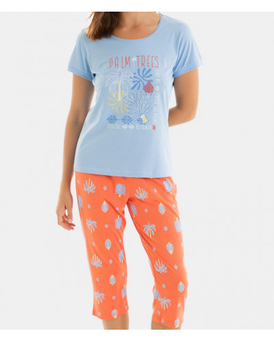 Pyjama manches courtes Massana Romantic Tropacal coton (Multicolore)