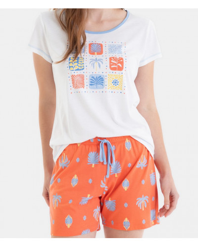 Pyjama court Massana Romantic Tropical coton (Multicolore)
