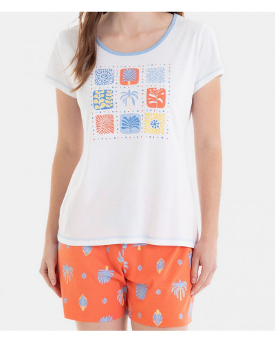 Pyjama court Massana Romantic Tropical coton (Multicolore)
