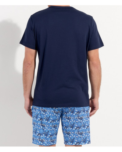 Pyjama court 100% coton Vibe (Imprimé Bleu)