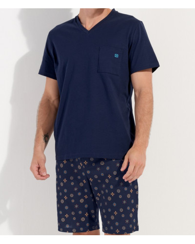 Pyjama court HOM Mandala (Imprimé Marine)