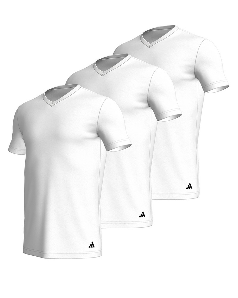 Paquete de 3 camisetas cuello V 100% Algodón Adidas Active Core (Blanco)