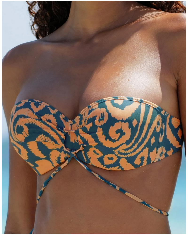 Soutien-gorge de bain bandeau coque Antigel La Balinaise (Ikat Vert Orange)