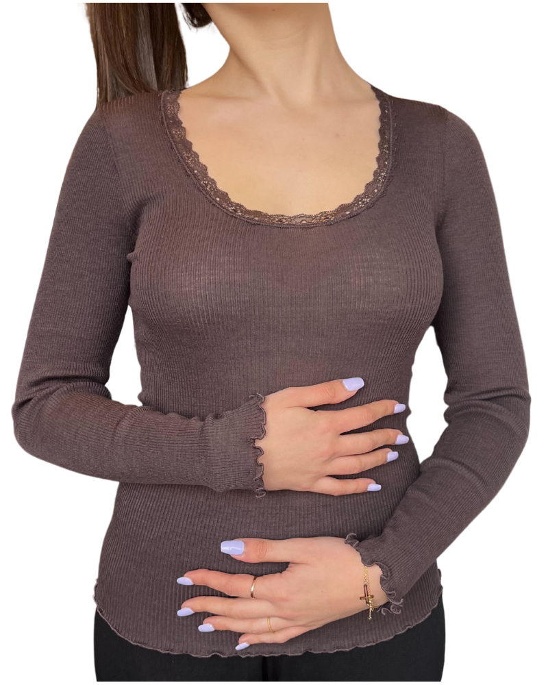 Top manches longues Moretta laine et soie 5762 (Chocolat)