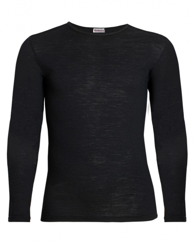 T-shirt en laine col rond manches longues Eminence Ligne Chaude Mérinos (Noir)