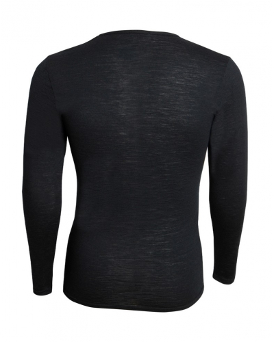 T-shirt en laine col rond manches longues Eminence Ligne Chaude Mérinos (Noir)